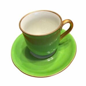 Bavarian Porcelain stamped US-Zone Lime Green & Gold Teacup w/ Saucer - VTG/EUC!
